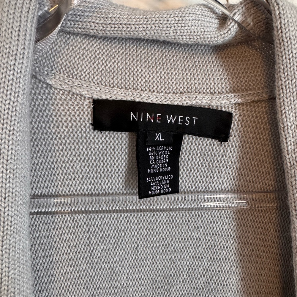 Nine West Light Gray Open Front Women’s Cardigan Size XL NWTS 3/4 Sleeves - Picture 3 of 9